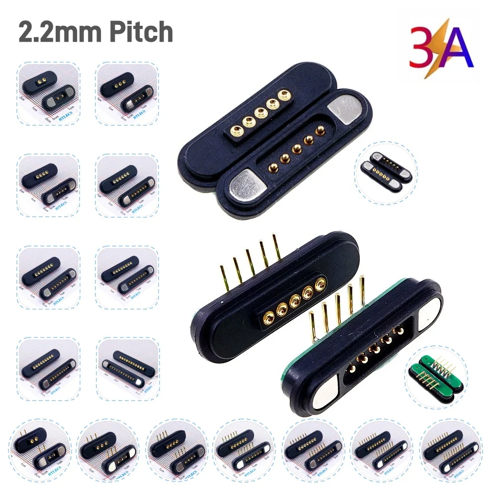 1 Pair 3A Magnetic Pogo Pin Connector 2 3 4 5 6 7 8 9 11 Positions Pitch 2.2 MM Spring Loaded Pogopin Male Female Contact Strip