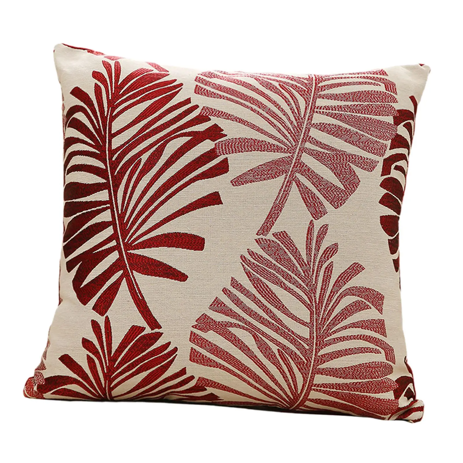 Modern Farmhouse Square Cushion Cover 18x18 Inch Red Leaf Patterned Throw Pillow Case for Sofa Bed Couch Home Decoration