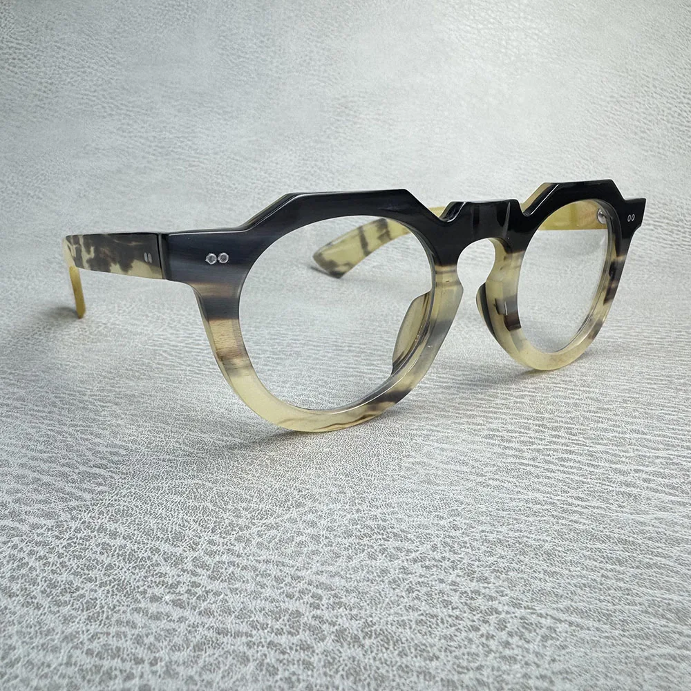 Man's Glasses Frames Unique Oversize Optical Lenses Eyewear Vintage Retro Handmade Honey Black Horn Prescription Eyeglass Frames