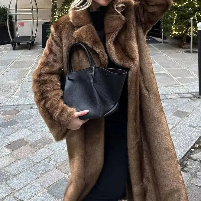 

Vintage Chic Plush Extended Fur Coat Edgy Stylish Loose Eye-Catching Coats Timeless Winter Streetwear Women Clothes