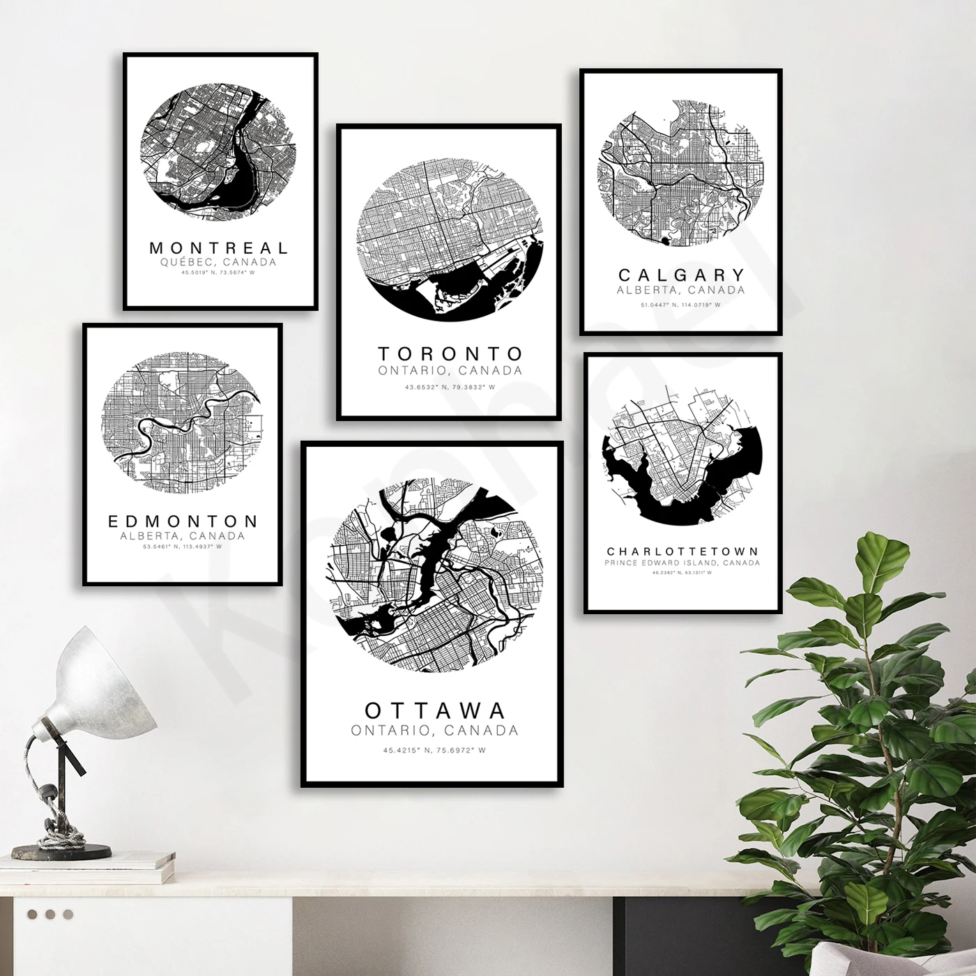 Ottawa Montreal Toronto Calgary Edmonton Charlotte Halifax Los Angeles New York Vancouver. City Map Poster