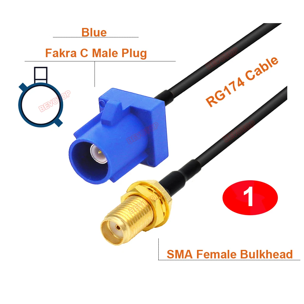 10PCS/LOT Fakra C to SMA Male / Female RG174 Cable for GPS Navigation Extension Pigtail 10Cm~20M BEVOTOP Wholesales