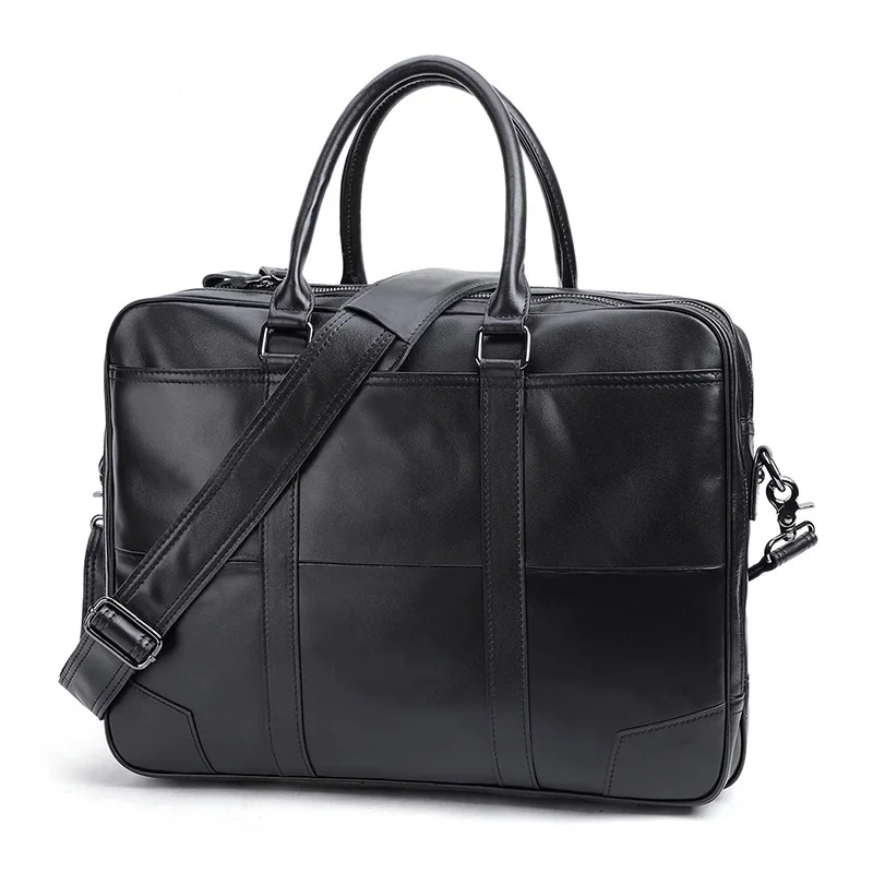 Large capacity leather briefcase casual retro men's handbag 15.6-inch crossbody computer bag commuting business men's bag