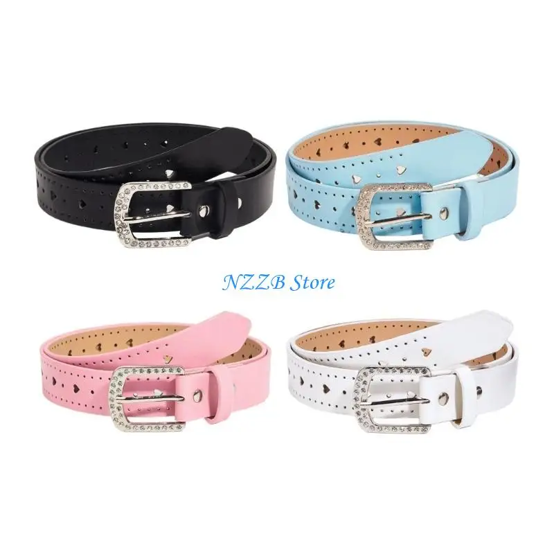

T21F Eye Catching Waist Belt with Diamond Buckle for Adult PU Waist Belts for Women Coat Dress Decorative Adjustable Length