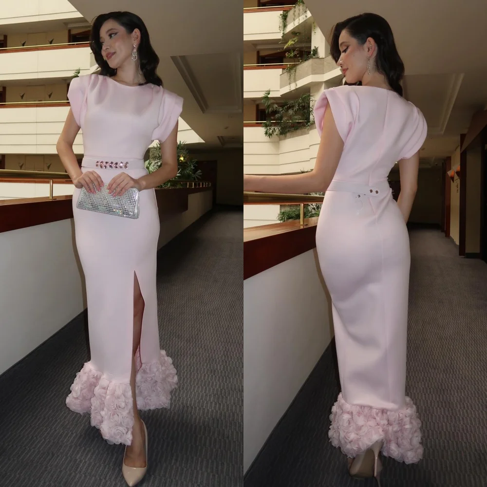 

Customized Fashion Jersey Sash Rhinestone Flower Mermaid Scoop Neck Midi Dresses Bespoke Occasion Dresses Sizes Available Sexy