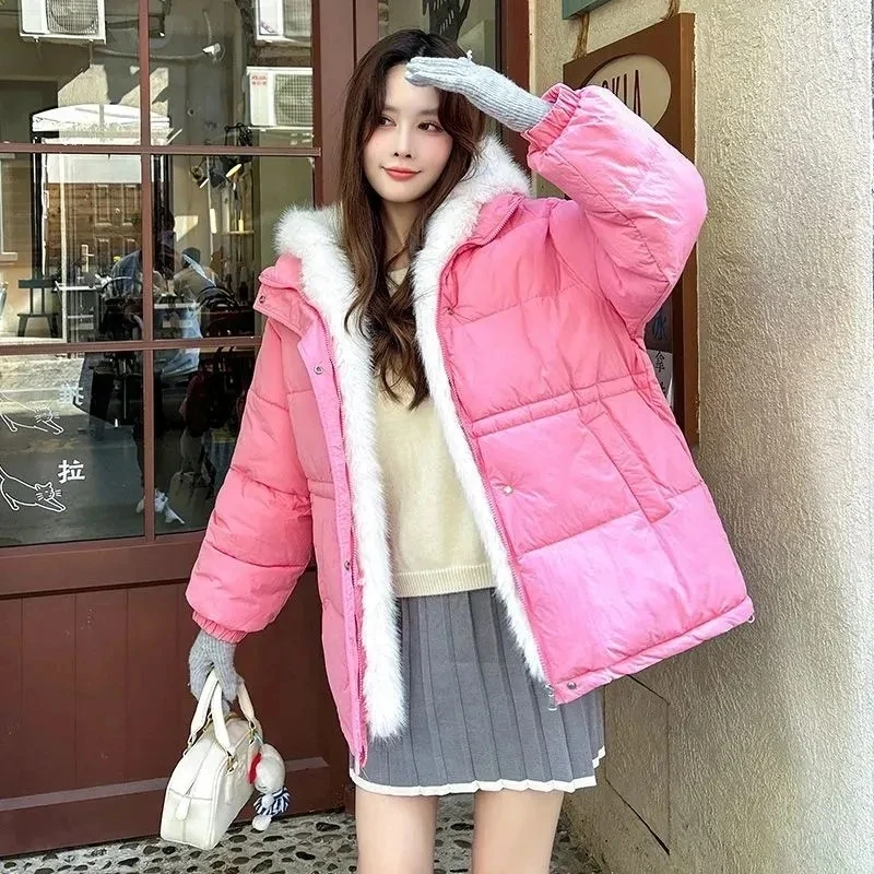 2026 Winter New Korean Edition Loose Hooded Coat for Women Fashion Warm Thick Cotton Jacket for Women Warm Parker Overcoat