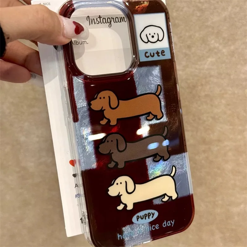 Whirlpool patterned irregular grid pattern sausage dog phone case For iPhone 11 12 13 14 15 16 pro max