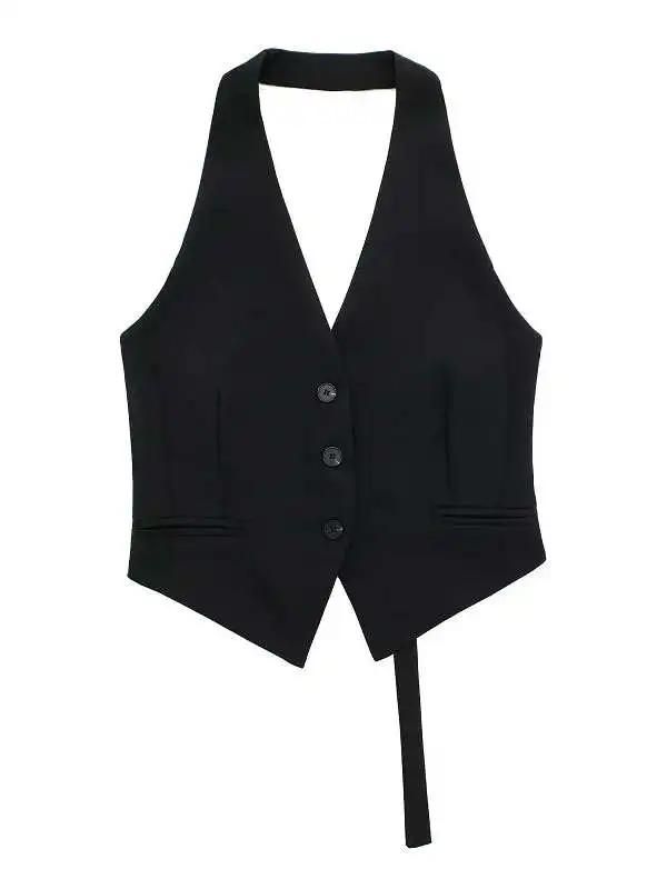 V-Ne Hanging Ne Bule Svel Top Street Sle Slim Fit قطعة واحدة إنتاج صيني طول منتظم لون نقي