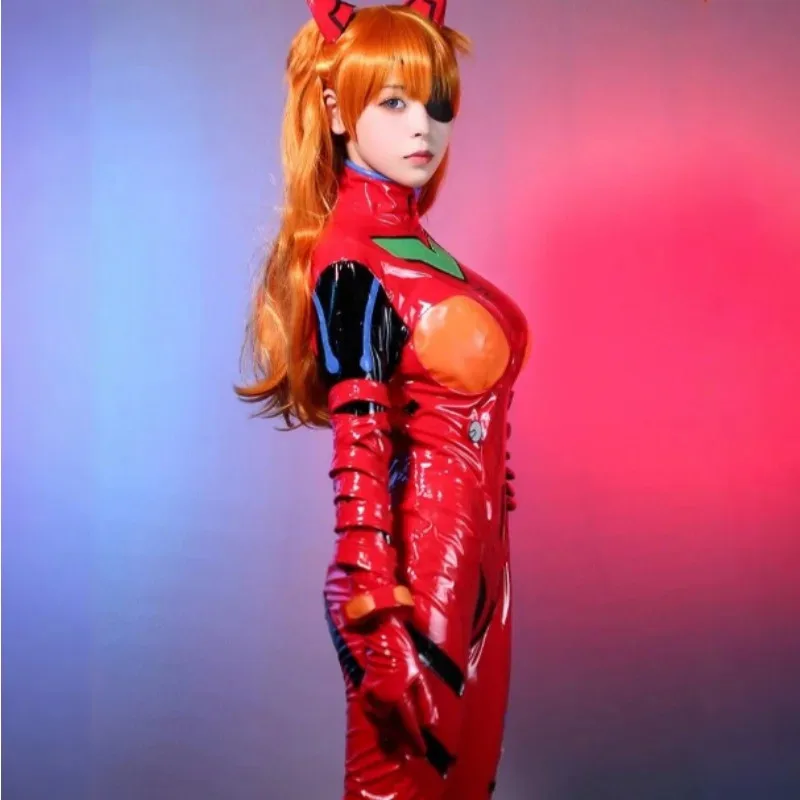 أزياء أنيمي إيفا أسوكا التأثيرية PU حللا القتال الموحدة الملحقات مجموعة كاملة المرأة مثير ارتداءها كرنفال فستان الحفلات