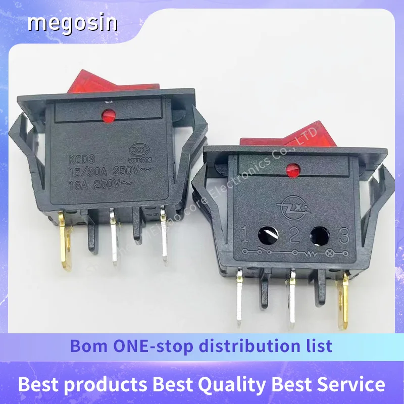1~5PCS/LOT KCD3-B2C 15A 250V three-pin red light four-card boat-shaped switch for coffee machine soldering oven