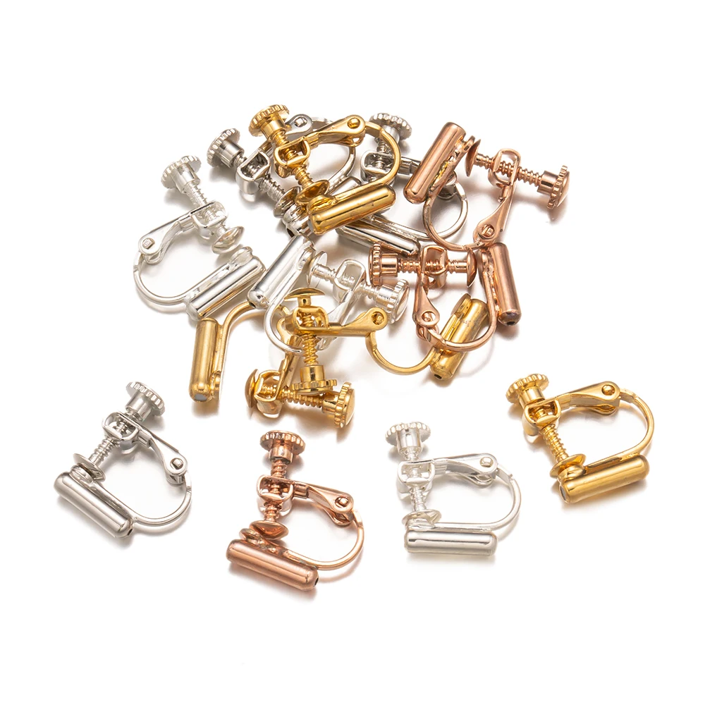 10pcs Metal Screw Ear Clip Back Converters Earrings Settings Rotate Pads Findings Base Blank Bezel For Jewelry Making Supplies