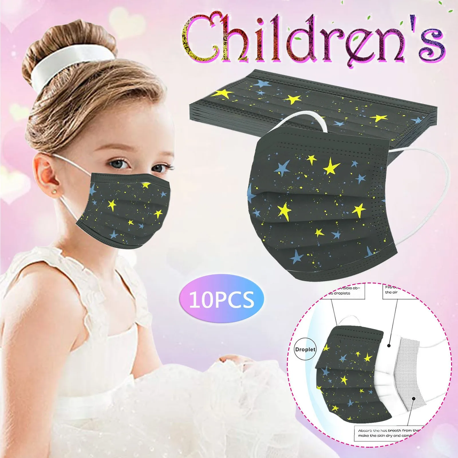 Colorful Print Mask Kids 10pcs Rainbow Leopard Star Face Mask Children Breathable Disposable Protection Cover Rainbow 2026 T1
