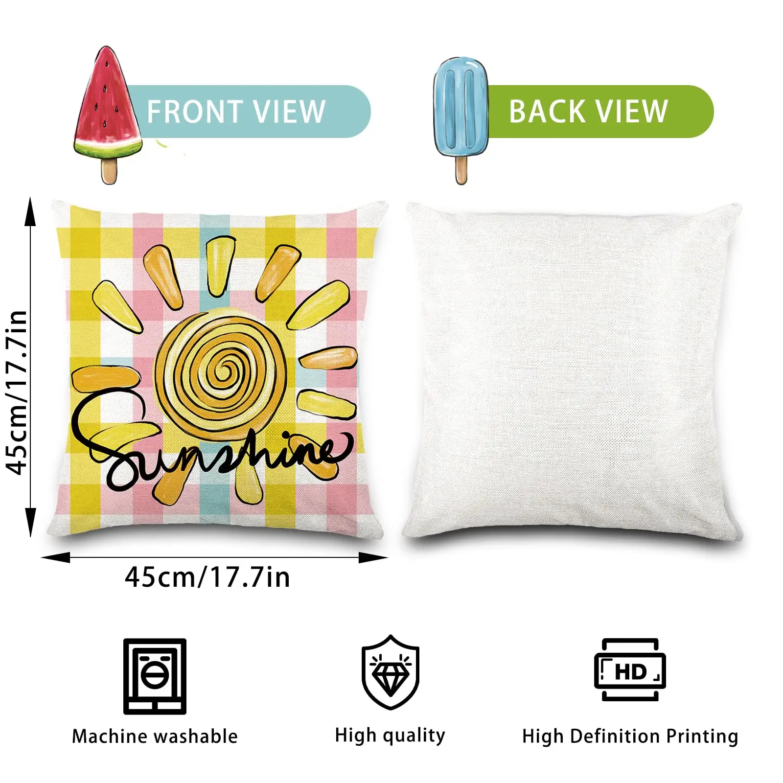 Summer Pillow Covers Happy Summer Throw Pillow Covers Hello Sunshine Ice Cream Pillow Covers for Farmhouse Home Decor Set of 4