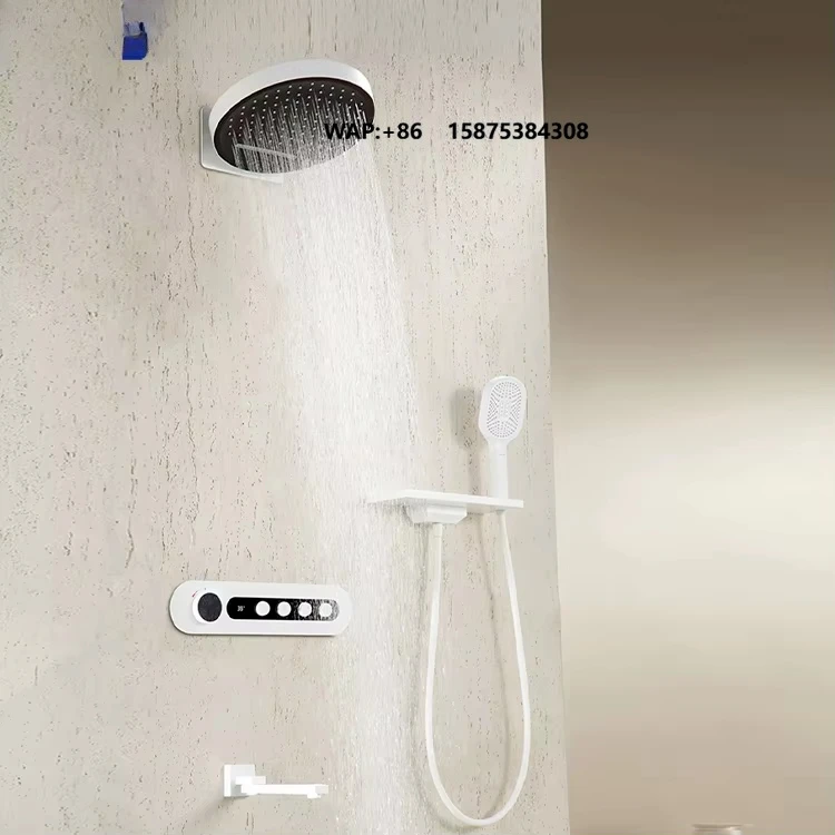 High End Copper White Latest Shower Concealed Mixer Rain Shower Head System Faucet Sets With Thermostat
