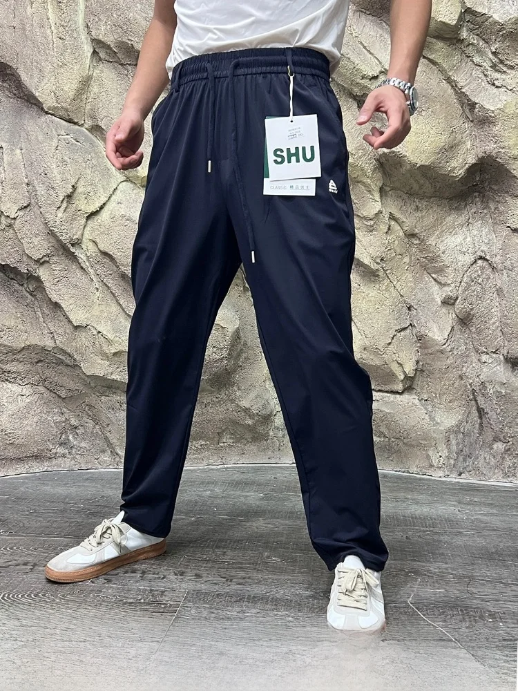 High-End Men's Summer Casual Pants Elastic Waist Straight Leg Breathable Quick Dry Slim Fit Commuter Versatile Long Trousers