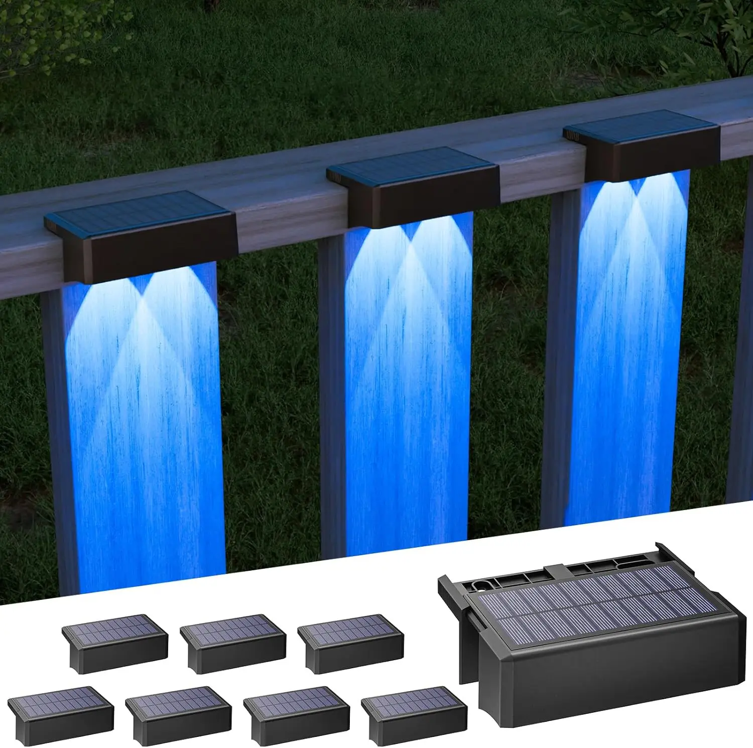 

8 Pack Solar Deck Lights, Warm White Cool White RGB LED, IP65 Waterproof Outdoor for Fence Patio Stairs