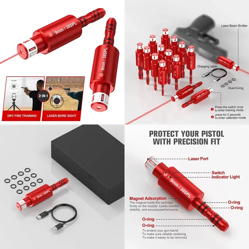 Red Green Laser Dry Fire Training  9MM 38SPL 22LR .223rem Magnetic Voice Control Laser Cartridge for Gun Practice