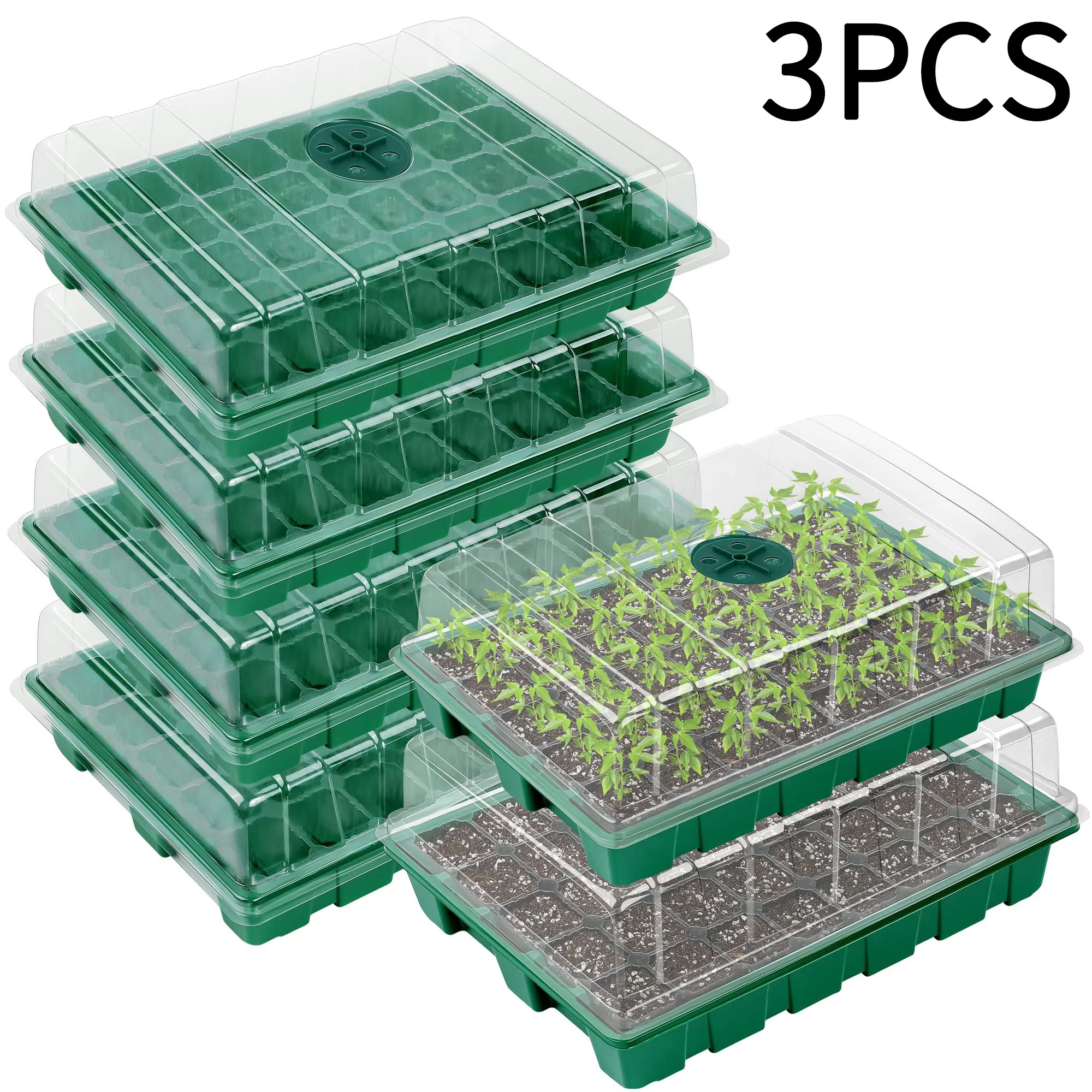 3 pcs Seed Tray, 40 Holes Cell Propagator Growth Thickening Seedling Start Growth Tray With Transparent Cover Greenhouse And