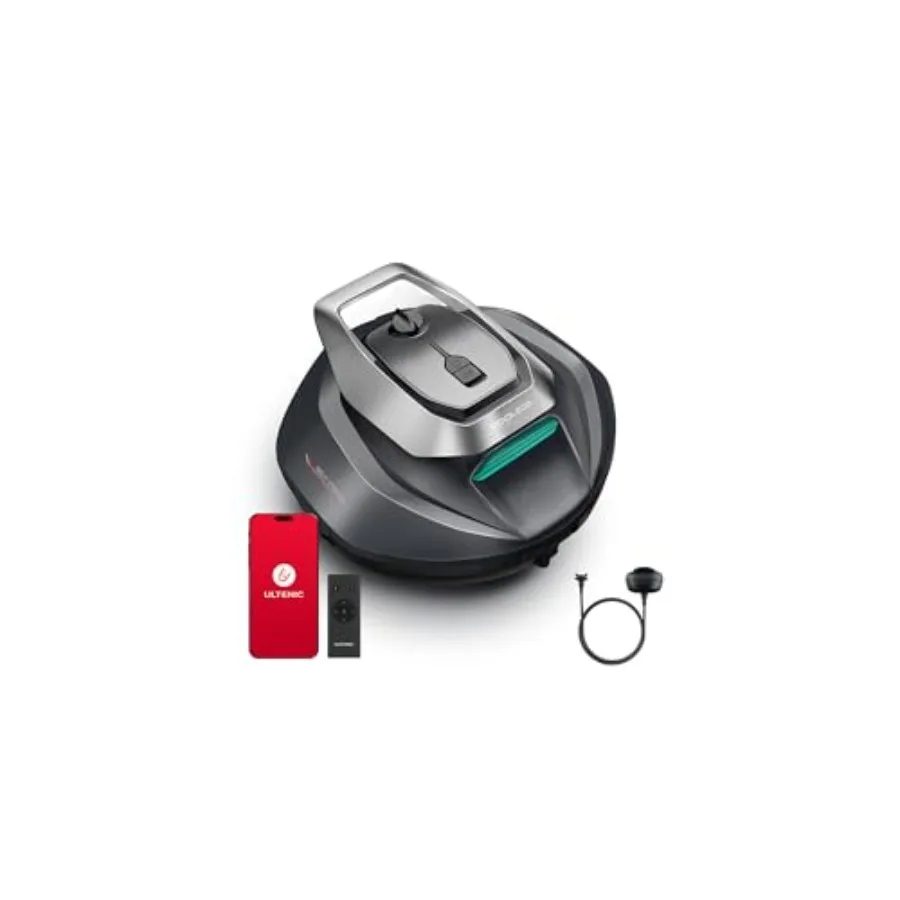 Above ground pool vacuum: cordless robotic cleaner with remote control, ABS plastic body, blue color, 90-min runtime, self-park