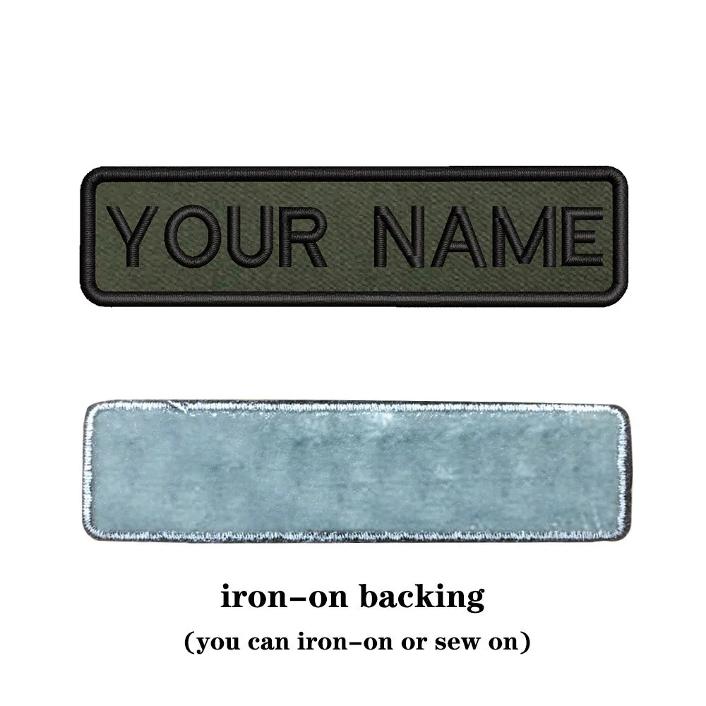 10X2.5cm Army Green background Embroidery Custom Name Text Patch Stripes badge Iron On Or  Backing Patches For Clothes