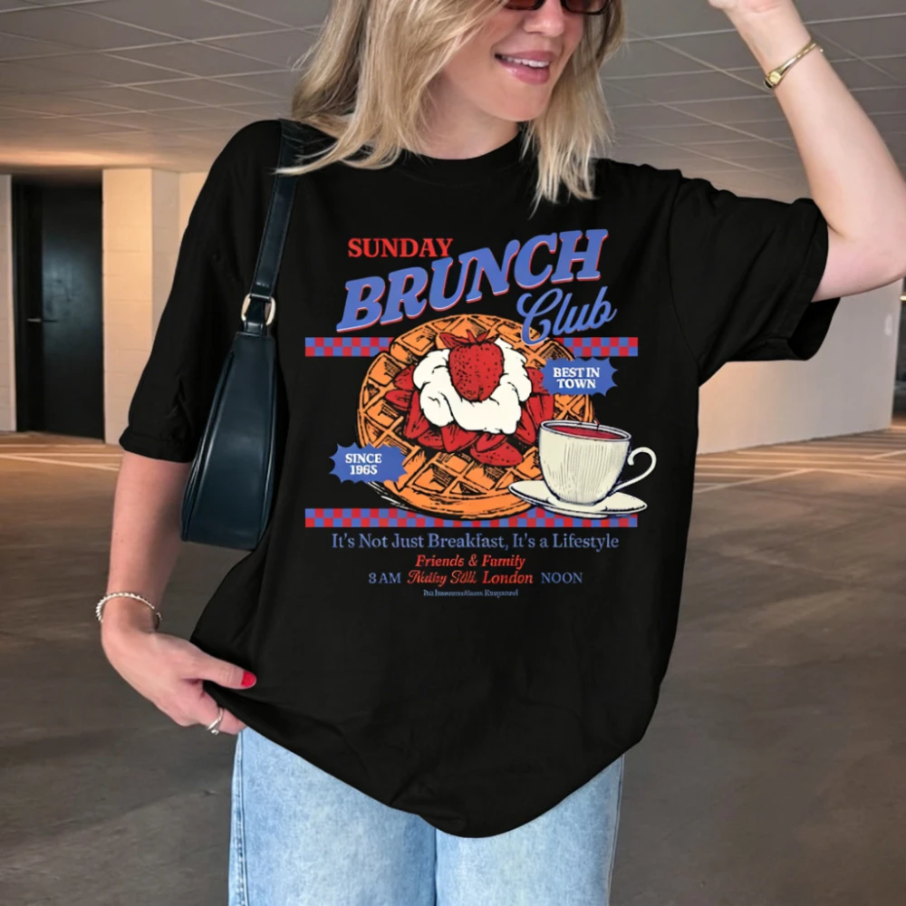 Sunday Brunch Club Shirt: Retro Diner Graphic Tee Graphic Tshirts Vintage Clothes Funny Outdoors High Quality Cotton Short-sleev