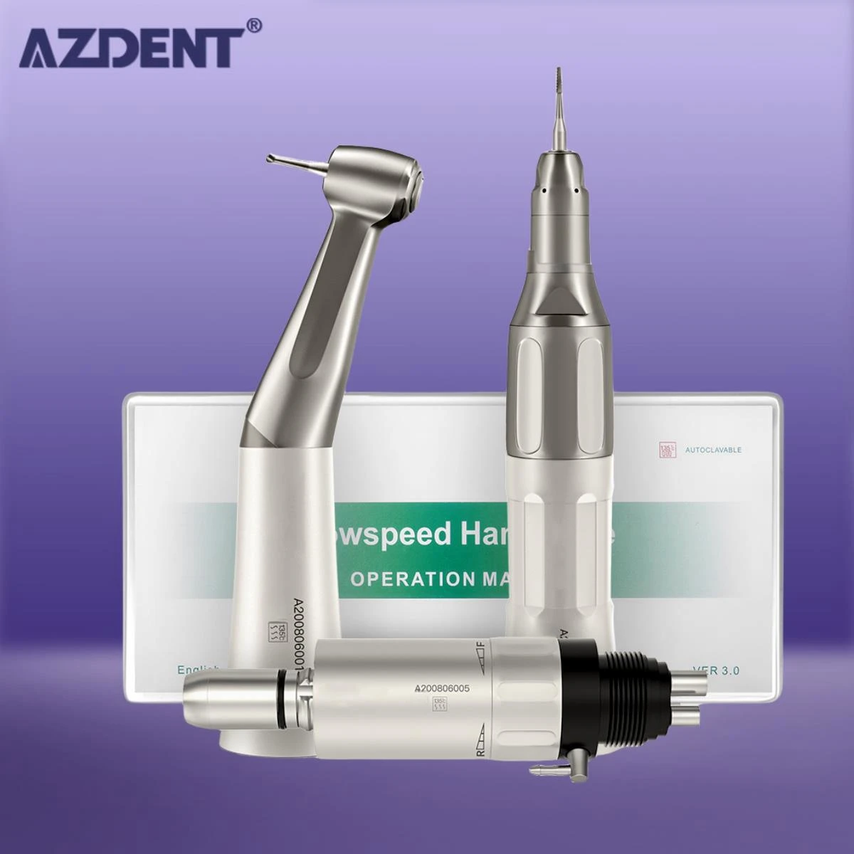 AZDENT Dental Low Speed Handpiece Kit Contra Angle Straight Air Motor External Water Spray Air Motor Operation Dentistry Tool