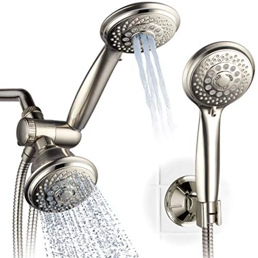 

AquaSpa 6-in-1 High-Pressure Shower Head/Hand Held Showerhead Combo with Two Overhead and Low-Reach Wall Brackets 3-way Water D