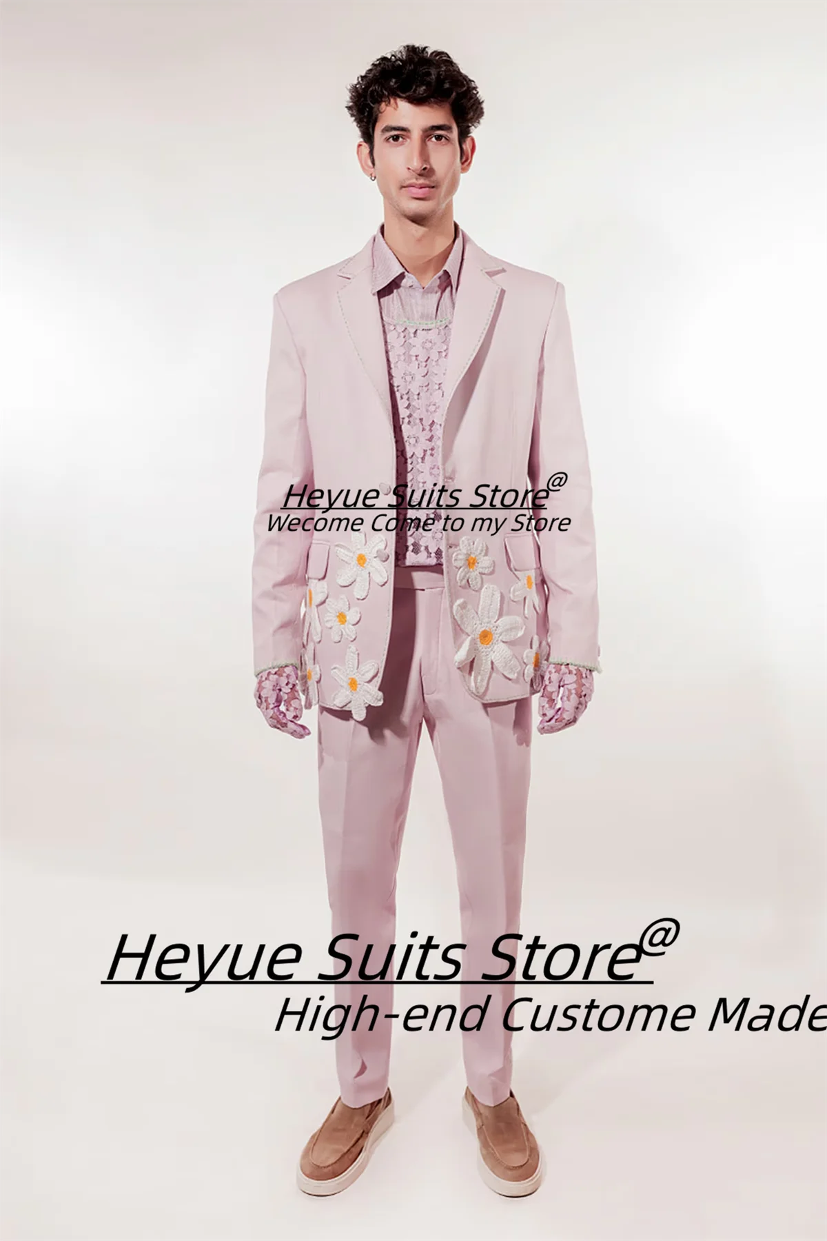 

Fashion Pink High-end Men Suits Customized Slim Fit Notched Lapel Groom Wedding Tuxedos 2 Pcs Sets Male Prom Blazers Ropa Hombre