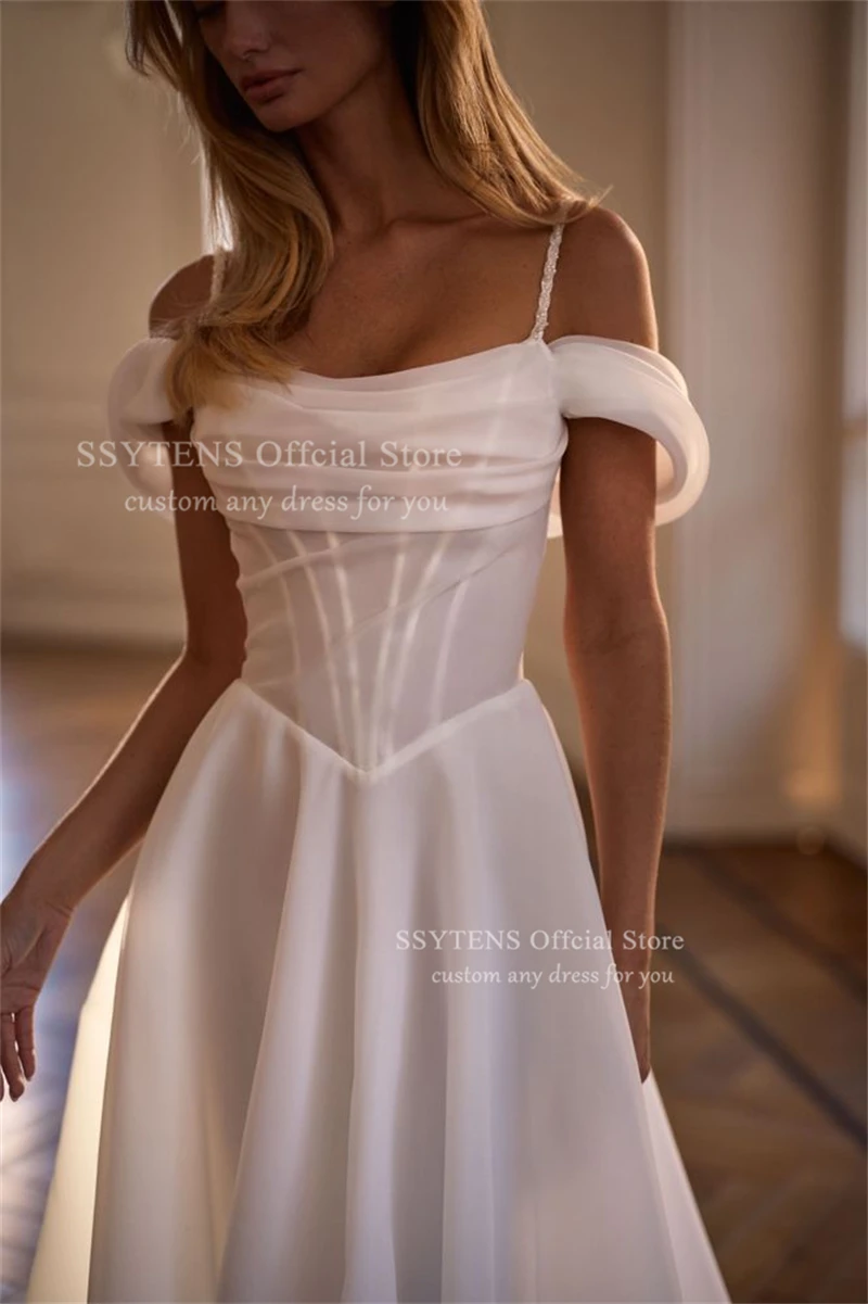 SSYTENS クラシックホワイトウェディングドレスオフショルダー A ラインスイープトレインエレガントなブライダルドレス女性プロム花嫁ドレスカスタマイズ