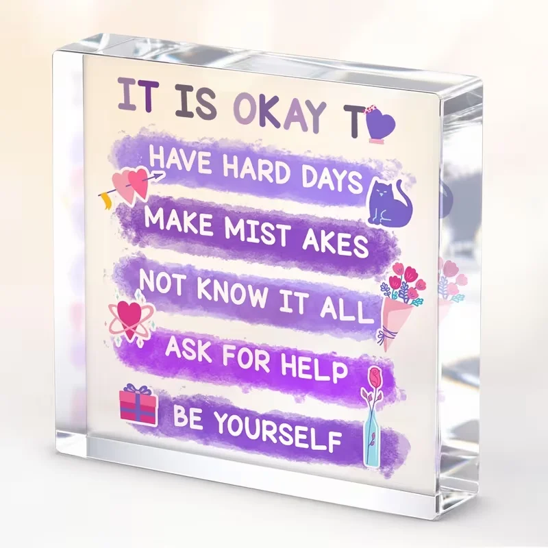 2D Flat, Self-Care Desk Decor - Elegant Acrylic Mental Health Decoration with Positive Affirmation Signs Suitable for Office