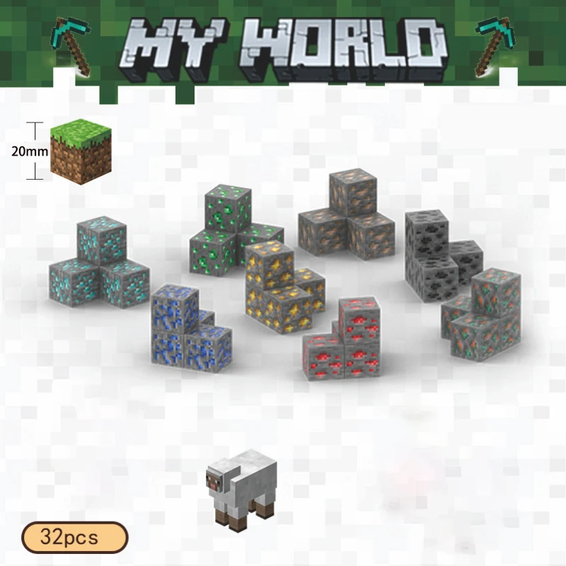 เด็ก DIY บล็อกตัวต่อแม่เหล็ก MINI World เกม Mineral Building Blocks ประกอบของเล่นเพื่อการศึกษาของขวัญ