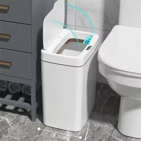 Lixeira inteligente para banheiro, ensacamento automático, lata de lixo eletrônica, branca, sem toque, estreita, sensor inteligente, casa inteligente, 15l