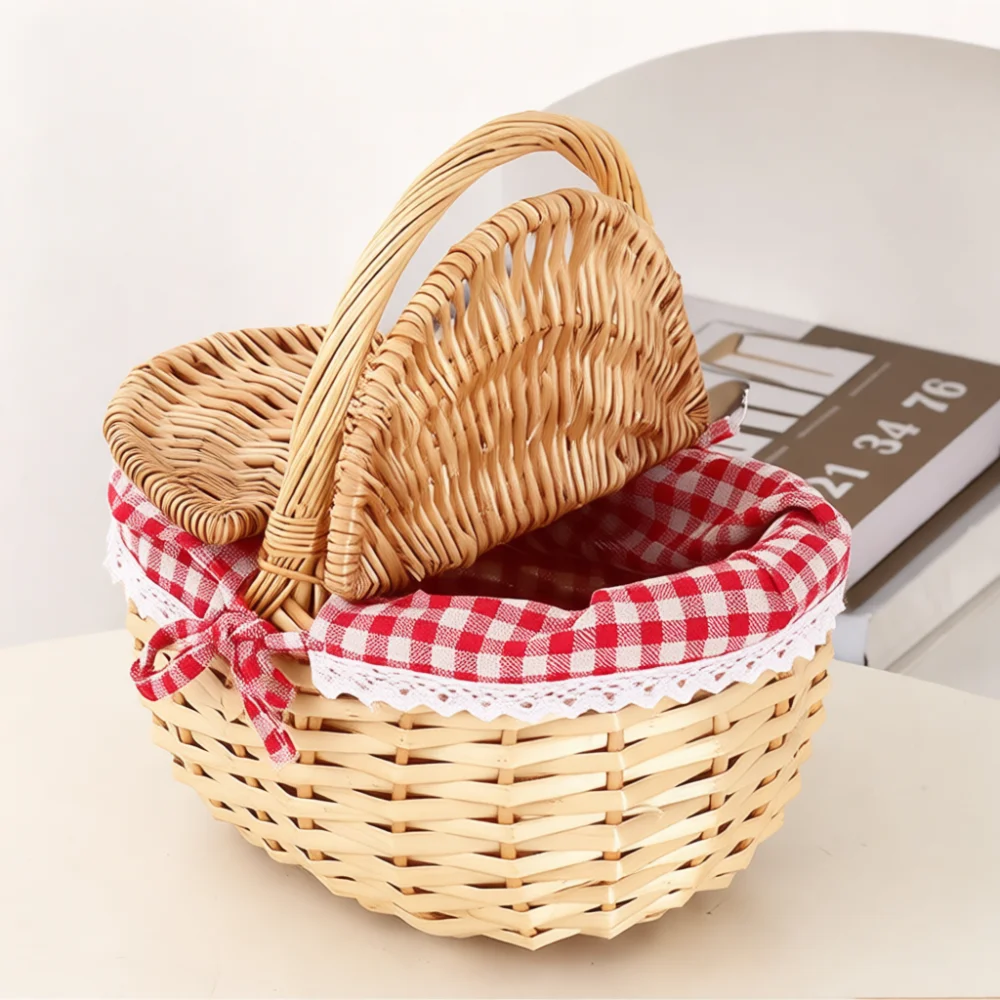 Handwoven Willow Picnic Basket Storage Container Decorative Round Portable Flower Organizer Natural Home Wedding Gift Craft Case