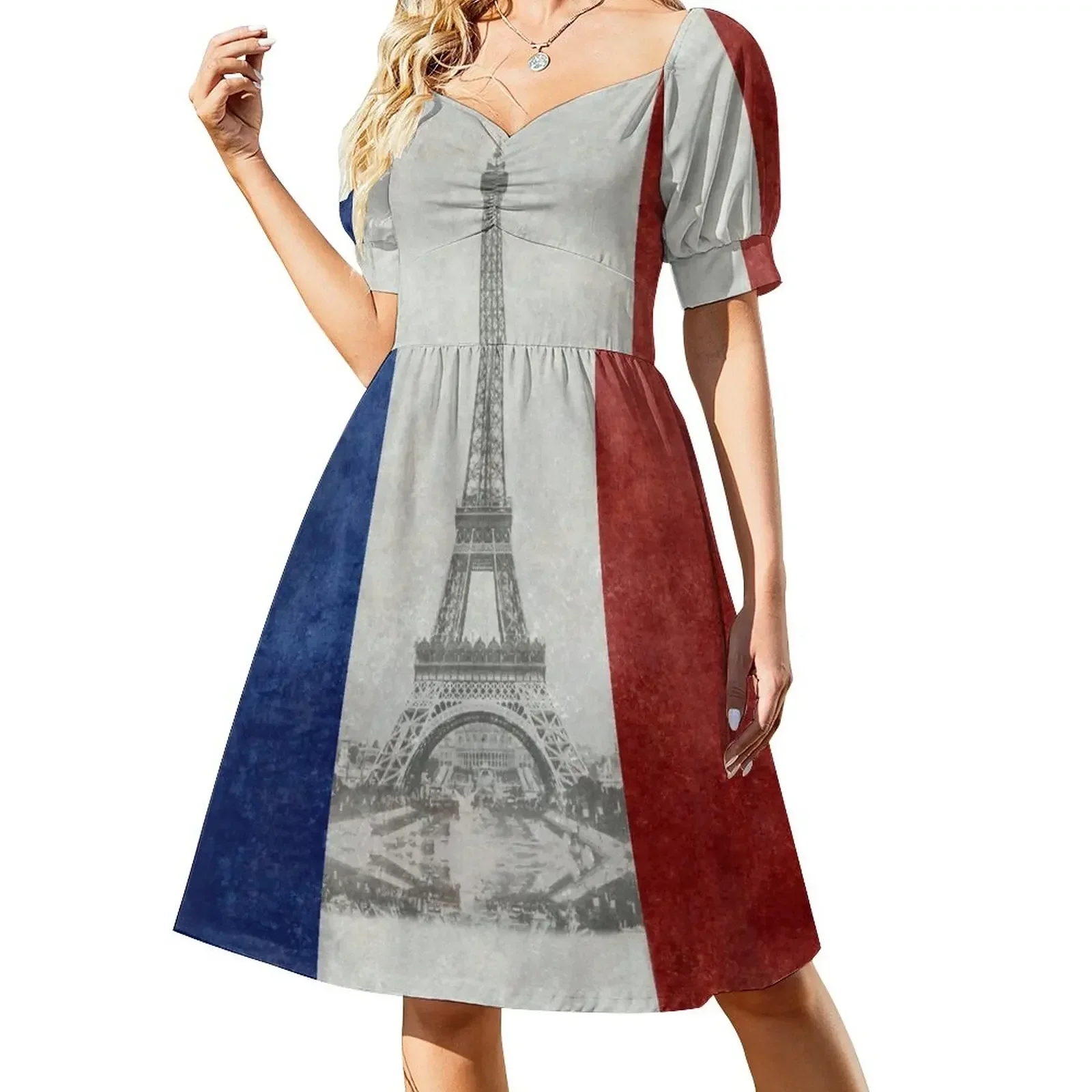 

Vintage flag of France with Eiffel Tower insert Sleeveless Dress Women's summer dresses Dress