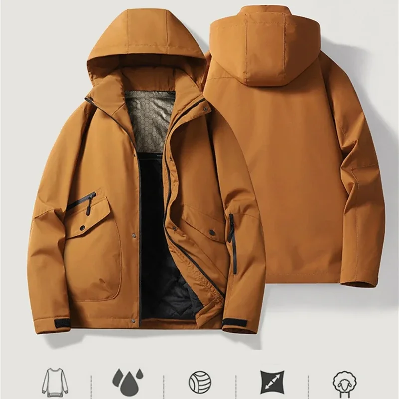 الشتاء الرجال ساخنة الصوف سترات دافئة في الهواء الطلق يندبروف انفصال مقنعين سترة الرجال مقاوم للماء سترات منتفخة غير رسمية معطف الذكور