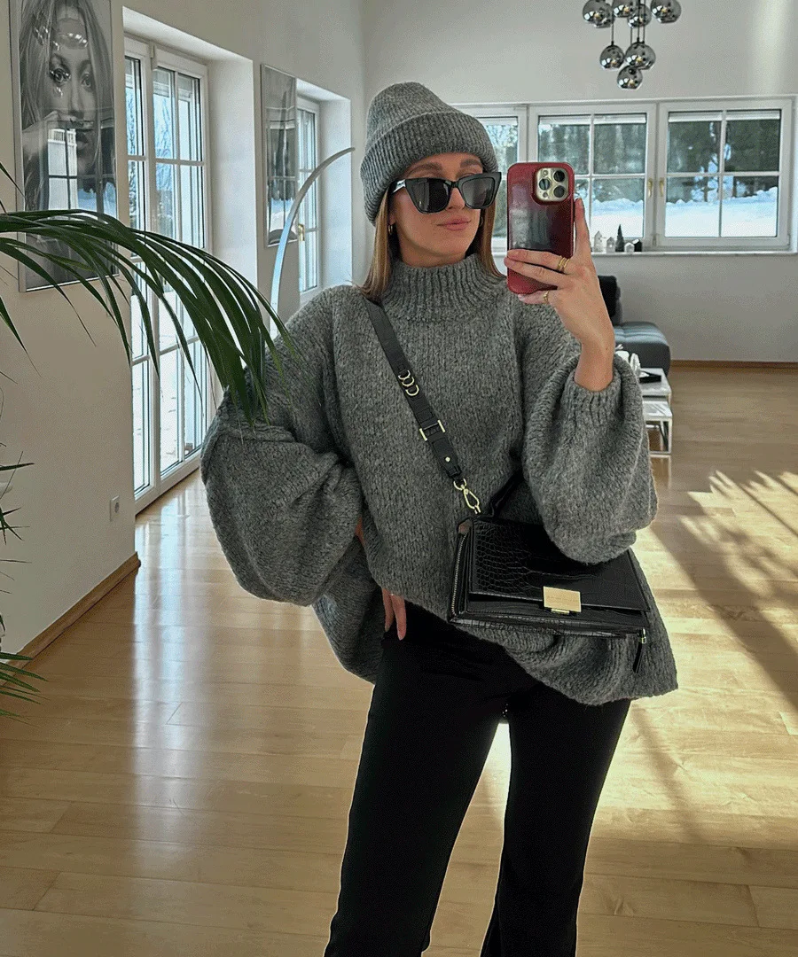 New Fall/winter Women\'s Sweater Solid Color Semi-turtleneck Casual Commuter Style Knit Pullover Loose Sweater Simple All-match