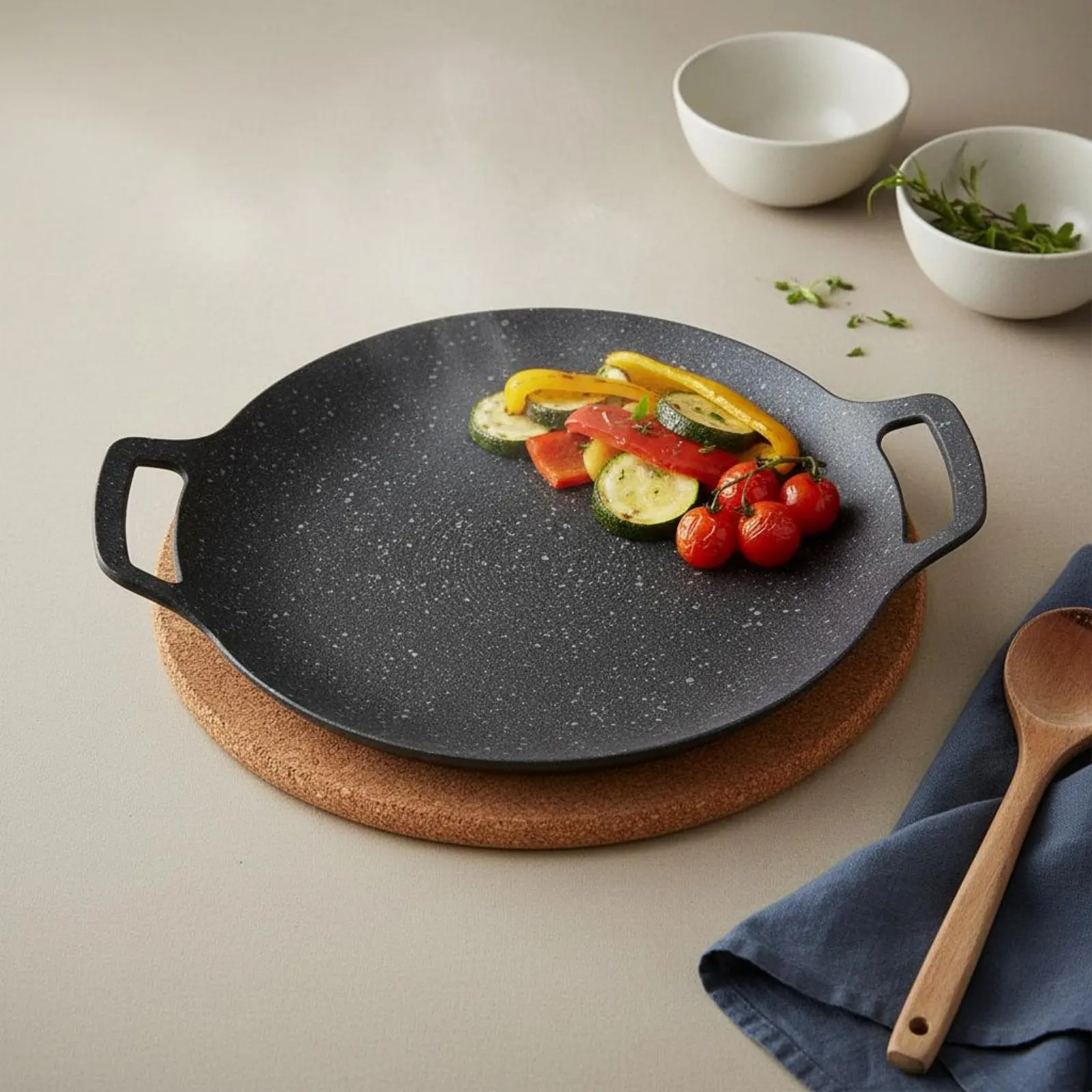 Maifan Stone Barbecue Pan Less Smoke Maifan Stone Baking Tray Round Nonstick Griddle Easy to Clean Korean BBQ Griddle Plate view 3