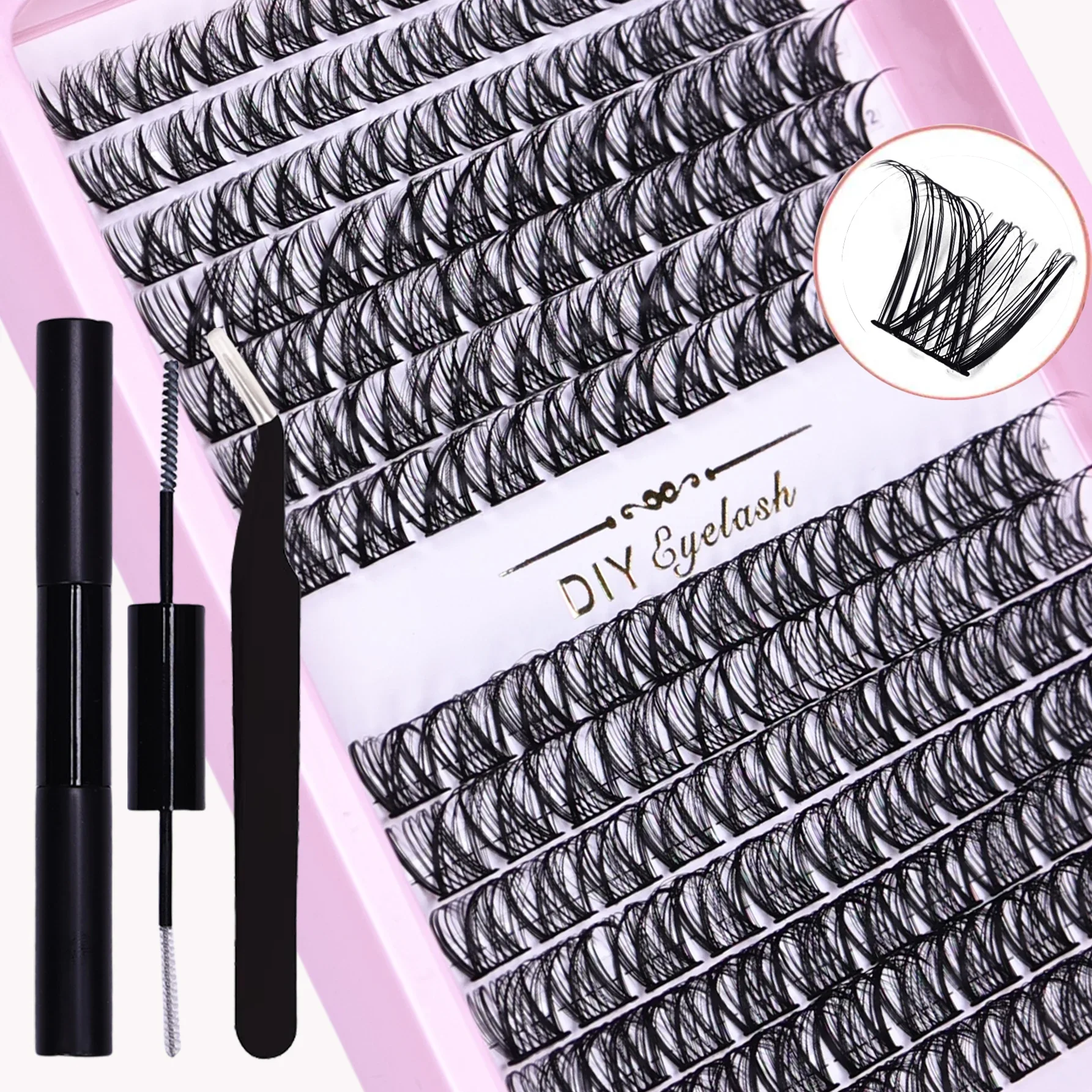 154pcs Eyelash Extension Kit with Adhesive and Tweezers, D Curl and Mix Length Individual Lashes