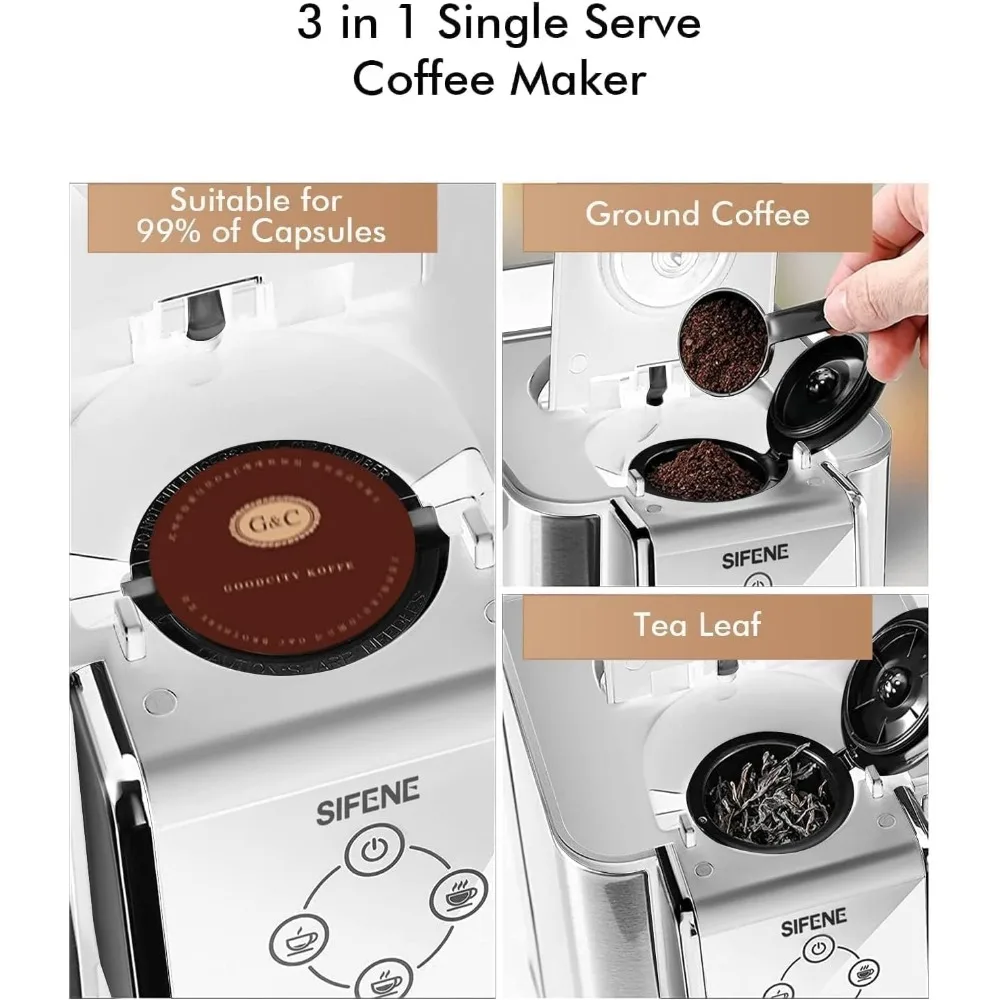 3-in-1 Capsule Coffee Machine - Single Serve Brewer for Coffee Pods, Ground Coffee, & Loose Tea, 6-12oz Brew Sizes