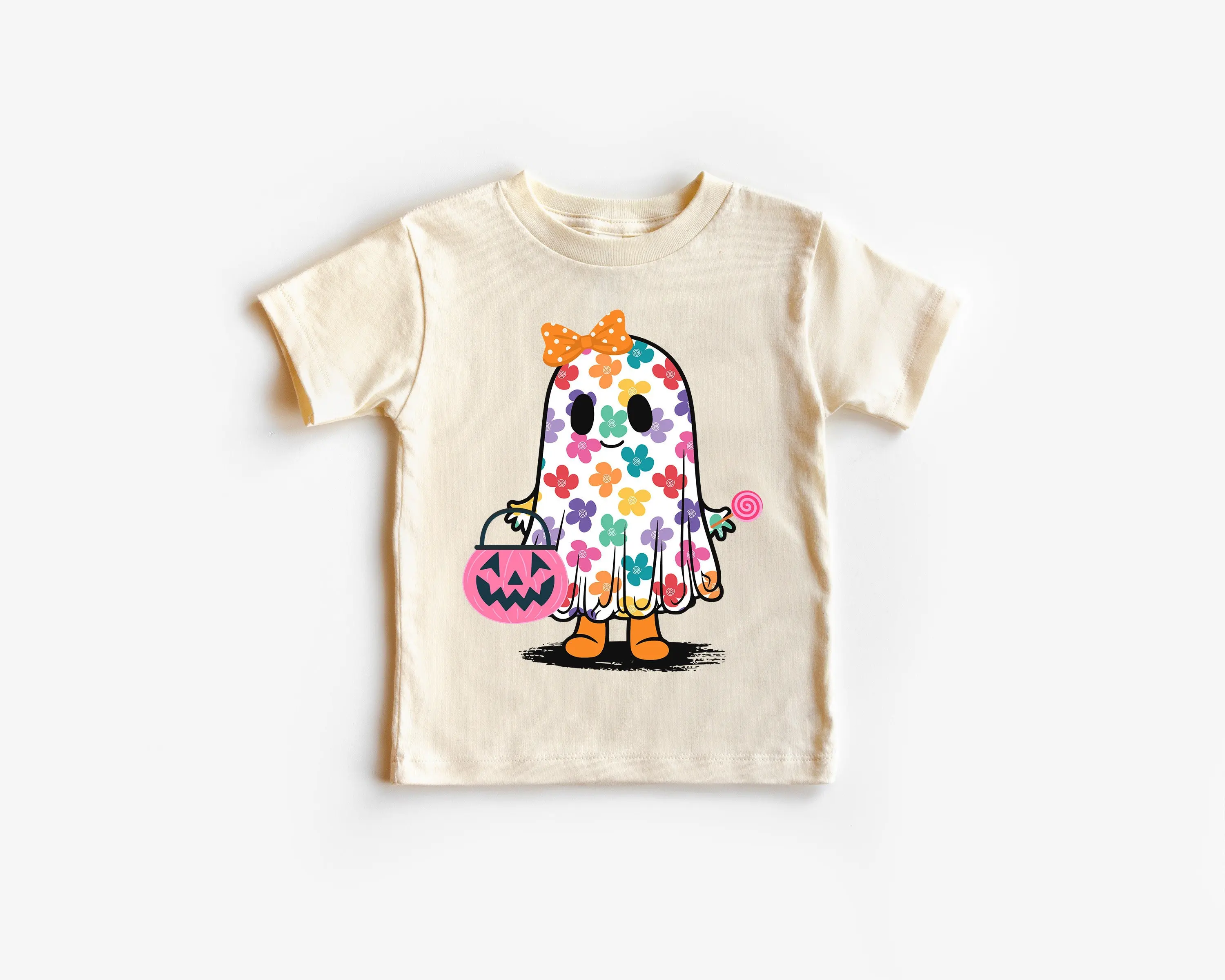 

Cute Ghost Halloween t-Shirt Kids Trick Or Treat Without Candy Comfortable Cotton Short Sleeved Casual Parent-Child Clothing