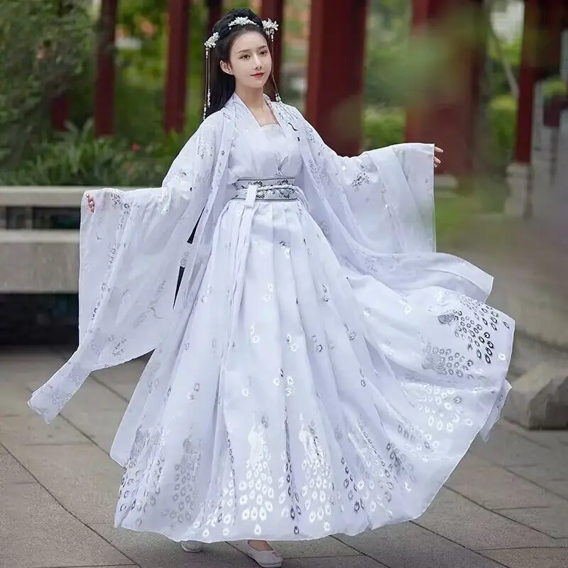 Large Size 3XL Hanfu Dress Women Carnival Cosplay Costume Chinese Ancient Traditional Hanfu Blue Dress Dance Dress Plus Size XXL