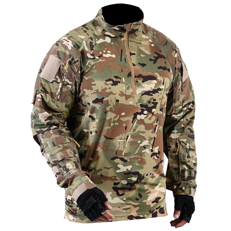 Army Tactical Shirt with Pad Man Shirts Military Combat Shirt Long Shirt Hunting Cothes Camouflage Shirts Paintball T-Shirts