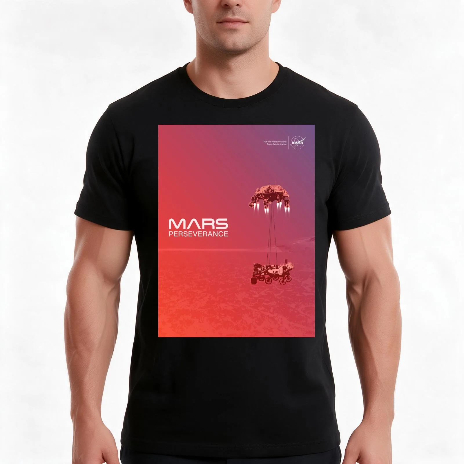 Mars Perseverance Rover T-Shirt, Summer Casual Cotton Tee, Oversized Streetwear Tops, Vintage Graphic Print, Unisex Men Women