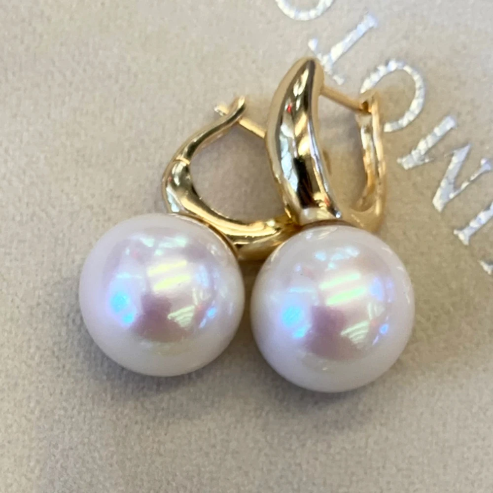 Classic and Versatile Natural Large Edison Pearl 925 Silver Hoop Earrings with Eye-catching 13–14mm White Real Freshwater Pearls