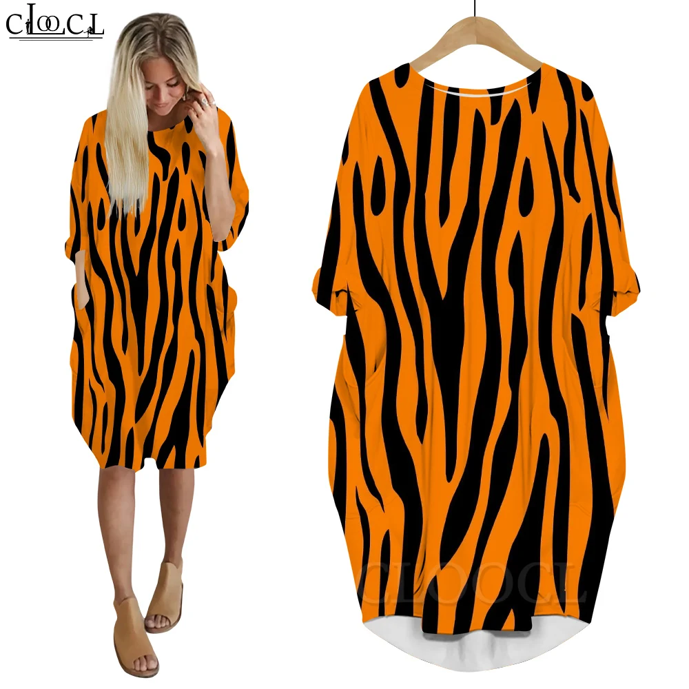 CLOOCL ชุด ZEBRA STRIPES พิมพ์แขนยาวหลวม Fit Pullover Robe Femme ชุดปาร์ตี้สุภาพสตรีชุดเซ็กซี่ Streetwear