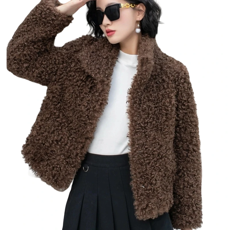 

Women's Short Solid Color Warm Fur Coat Autumn/Winter New Product Collar Long Sleeve Fleece Loose Coat Short Artificial Fur Coat