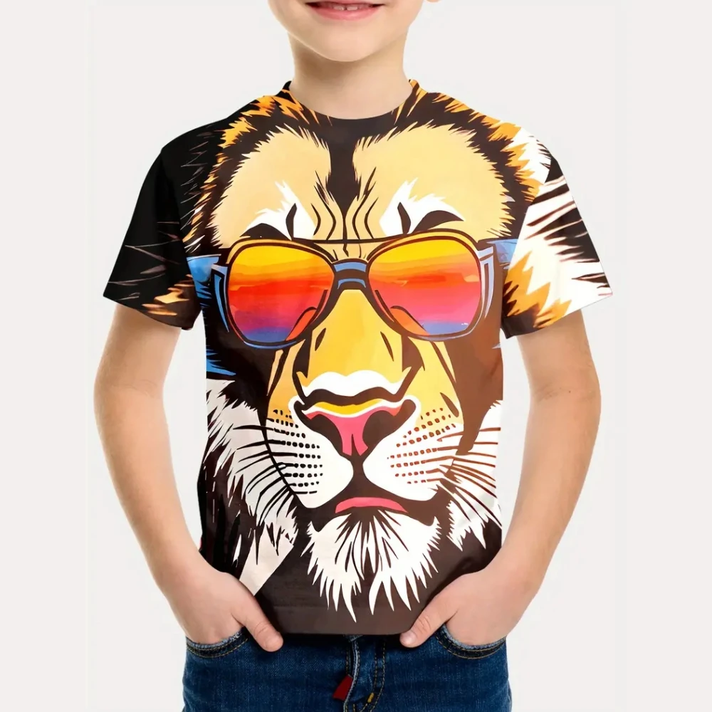 T-Shirts for Children Top Animal Tiger 3D Print T-Shirt for a Boy Summer Short Sleeve Tops Fashion Junior Boys' Summer Clothing