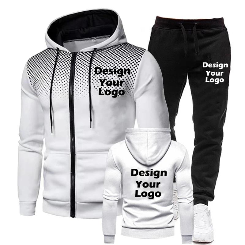 Korea Duplex Prints Custom Men Jacket Suit Warm Tracksuit Casual Sports Men's Long Pants Autumn Winter Customize 2 Pieces Set