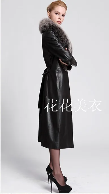 Trench Coat Autumn Coat Imitation Fox Fur Collar Black Long Sleeve Autumn And Winter New Pu Leather Jacket Female Slim Long