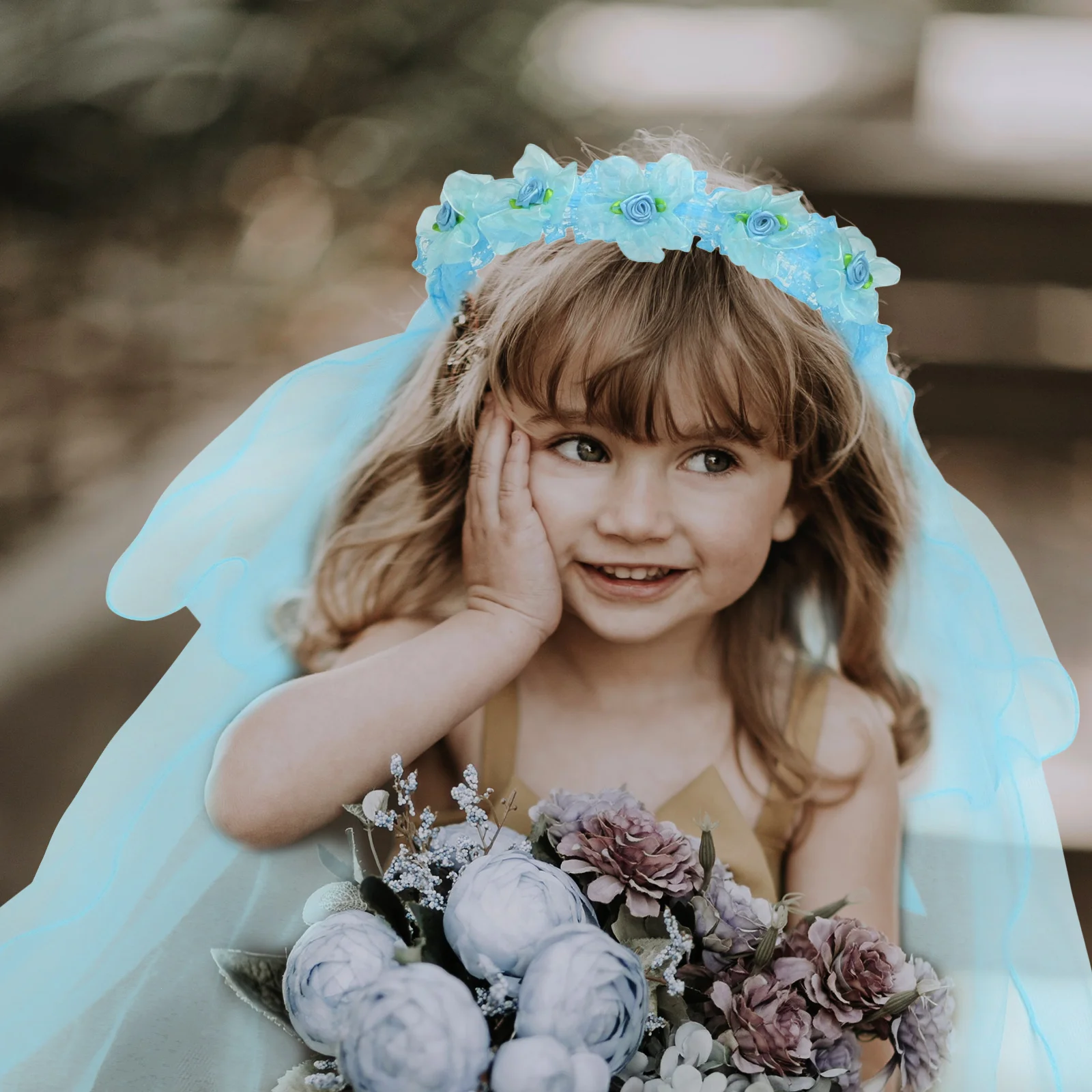 

3pcs Floral Hair Wreath Veil Girls Wedding Headdress Garland Yarn Accessories Crown Travel Wreaths Handmade Flower Beads